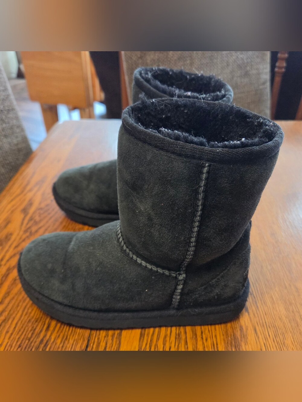 Black Suede Shearling-Lined UGG Boots Little Girl's Size 13